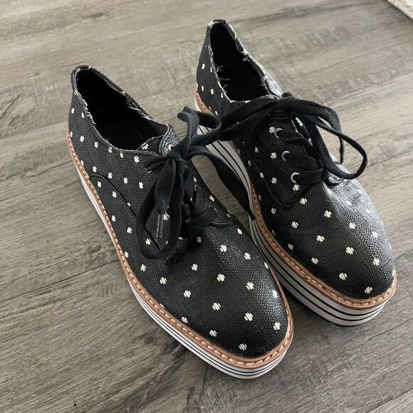 Zara black coated canvas platform polka-dot derby sneakers Size 36 - Picture 5 of 14